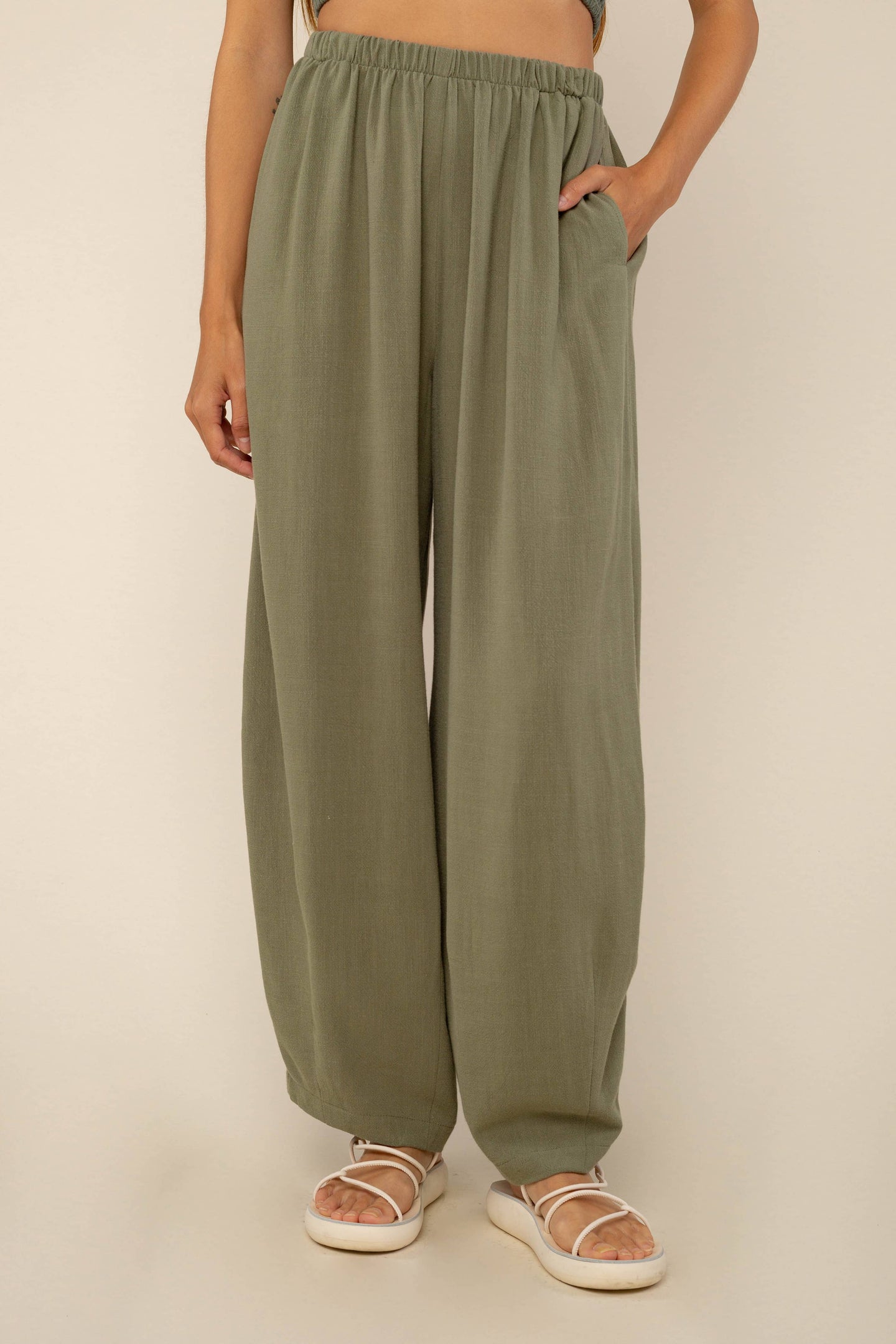 Sloane Linen Lantern Pant | Mid Rise Barrel: Sage